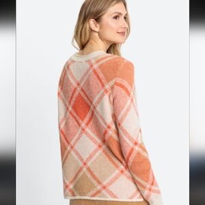Olsen Plaid Crewneck Sweater in Orange and Cream Olsen Wool Xl